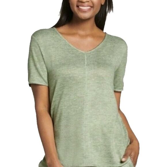 Jockey Womens Green Luxe Lounge Brushed Ribbed V-Neck Tee Small NWT - Picture 1 of 7